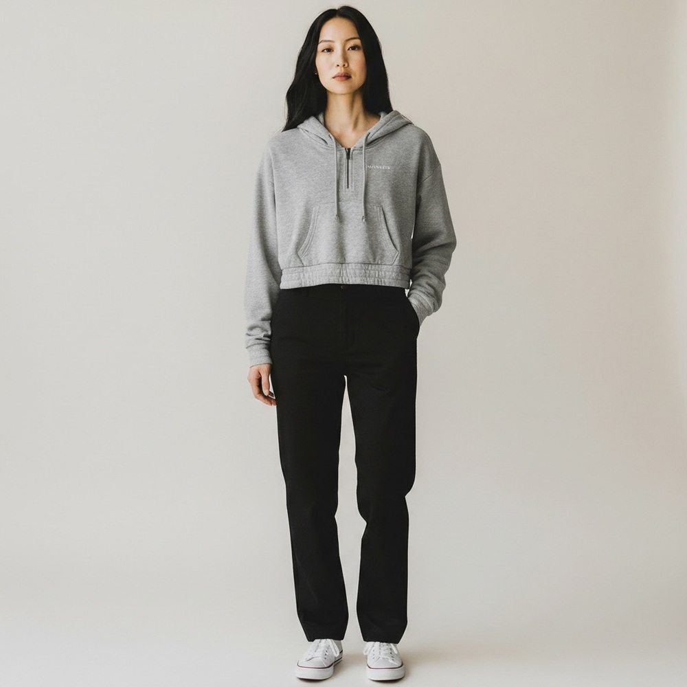 Alphalete Women's Classic Capital Heather Long Sleeve‎ Cropped Hoodie Gray Small